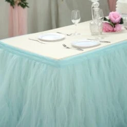 21 FT - 4 Layer Tulle Tutu Pleated Table Skirts -Home Decor Promotional Store SKT T01 BLUE 21 D05