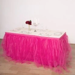 17 FT - 4 Layer Tulle Tutu Pleated Table Skirts -Home Decor Promotional Store SKT T01 FUSH 17 01