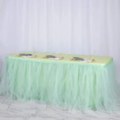 14 FT - 4 Layer Tulle Tutu Pleated Table Skirts -Home Decor Promotional Store SKT T01 MINT 14 01