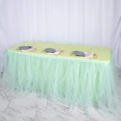 17 FT - 4 Layer Tulle Tutu Pleated Table Skirts -Home Decor Promotional Store SKT T01 MINT 17 01