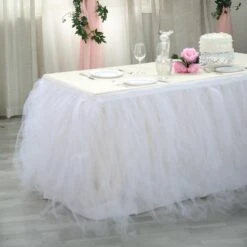 21 FT - 4 Layer Tulle Tutu Pleated Table Skirts -Home Decor Promotional Store SKT T01 WHT 21 01