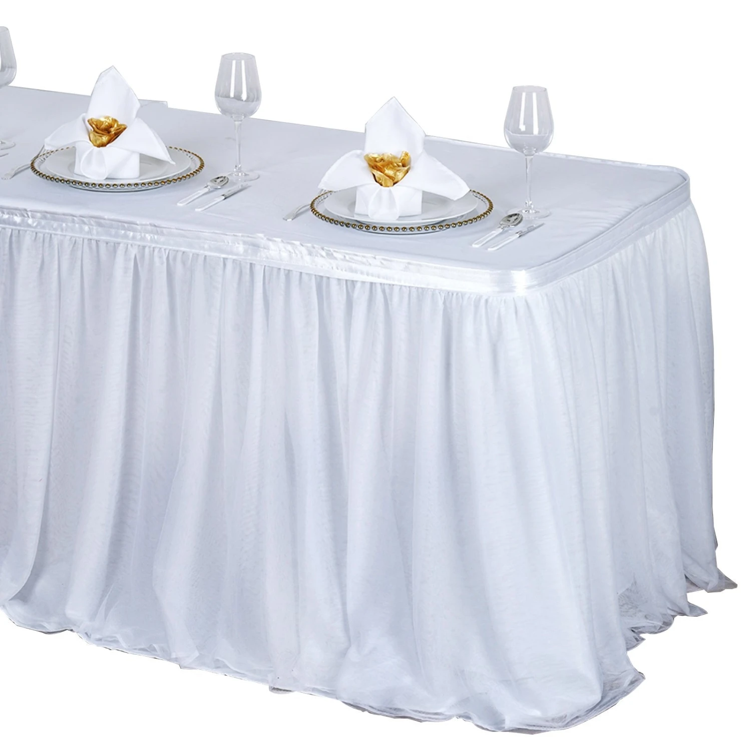 White 2 Layer Tulle Tutu Table Skirt With Satin Attachment 6 White 2 Layer Tulle Tutu Table Skirt With Satin Attachment - Image 6
