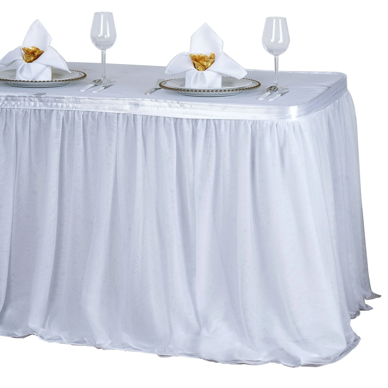 White 2 Layer Tulle Tutu Table Skirt With Satin Attachment 4 White 2 Layer Tulle Tutu Table Skirt With Satin Attachment - Image 4