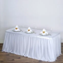 White 2 Layer Tulle Tutu Table Skirt With Satin Attachment