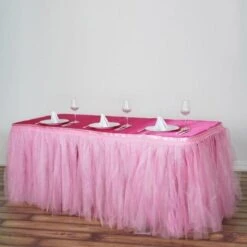 14 FT Two Layered Pleated Tulle Tutu Table Skirt With Satin Edge