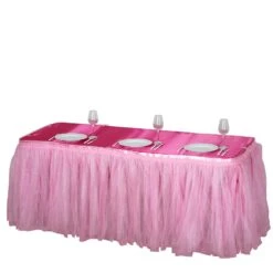 17 FT Two Layered Pleated Tulle Tutu Table Skirt With Satin Edge -Home Decor Promotional Store SKT T03 PINK 17 99