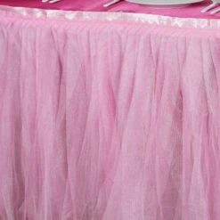 17 FT Two Layered Pleated Tulle Tutu Table Skirt With Satin Edge -Home Decor Promotional Store SKT T03 PINK 17 D02