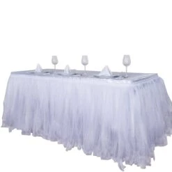 14 FT Two Layered Pleated Tulle Tutu Table Skirt With Satin Edge -Home Decor Promotional Store SKT T03 WHT 14 99