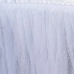 14 FT Two Layered Pleated Tulle Tutu Table Skirt With Satin Edge -Home Decor Promotional Store SKT T03 WHT 14 D02