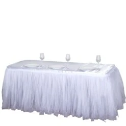 17 FT Two Layered Pleated Tulle Tutu Table Skirt With Satin Edge -Home Decor Promotional Store SKT T03 WHT 17 99