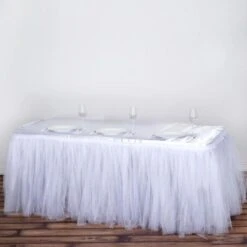 17 FT Two Layered Pleated Tulle Tutu Table Skirt With Satin Edge