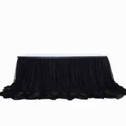 14FT Extra Long 48" Two Layered Tulle & Satin Table Skirt -Home Decor Promotional Store SKT T04 BLK BLK 14 99