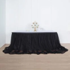 14FT Extra Long 48" Two Layered Tulle & Satin Table Skirt -Home Decor Promotional Store SKT T04 BLK BLK 14 01