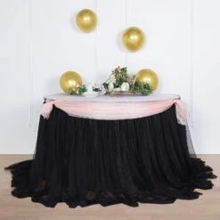 14FT Extra Long 48" Two Layered Tulle & Satin Table Skirt -Home Decor Promotional Store SKT T04 BLK BLK 14 02