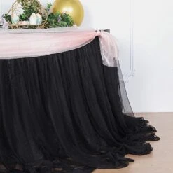 17FT Extra Long 48" Two Layered Tulle & Satin Table Skirt -Home Decor Promotional Store SKT T04 BLK BLK 17 D22 c01f1961 c16a 4d9a a848 20c30cf861ed