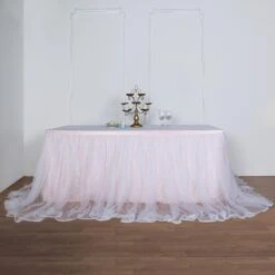 14FT Extra Long 48" Two Layered Tulle & Satin Table Skirt -Home Decor Promotional Store SKT T04 WHT 046 14 01
