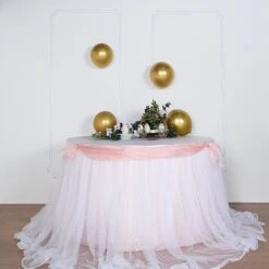 14FT Extra Long 48" Two Layered Tulle & Satin Table Skirt -Home Decor Promotional Store SKT T04 WHT 046 14 02