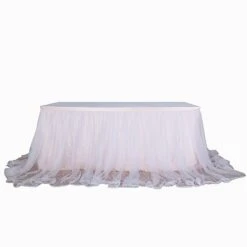 17FT Extra Long 48" Two Layered Tulle & Satin Table Skirt -Home Decor Promotional Store SKT T04 WHT 046 17 99