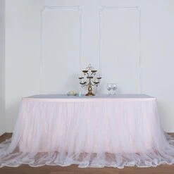 17FT Extra Long 48" Two Layered Tulle & Satin Table Skirt -Home Decor Promotional Store SKT T04 WHT 046 17 02