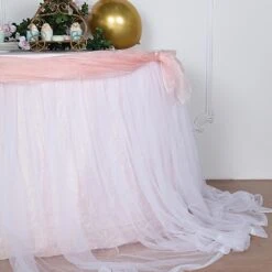 21FT Extra Long 48" Two Layered Tulle & Satin Table Skirt -Home Decor Promotional Store SKT T04 WHT 046 21 D22