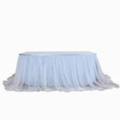 14FT Extra Long 48" Two Layered Tulle & Satin Table Skirt -Home Decor Promotional Store SKT T04 WHT 086 14 99