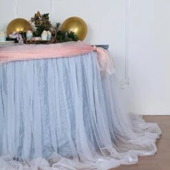 14FT Extra Long 48" Two Layered Tulle & Satin Table Skirt -Home Decor Promotional Store SKT T04 WHT 086 14 D22
