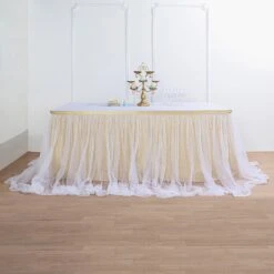 14FT Extra Long 48" Two Layered Tulle & Satin Table Skirt