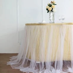 17FT Extra Long 48" Two Layered Tulle & Satin Table Skirt -Home Decor Promotional Store SKT T04 WHT CHMP 17 D11.progressive 91beb22f 3c33 4212 a63f 7b9fdbee6aca
