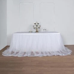 14FT Extra Long 48" Two Layered Tulle & Satin Table Skirt -Home Decor Promotional Store SKT T04 WHT WHT 14 01
