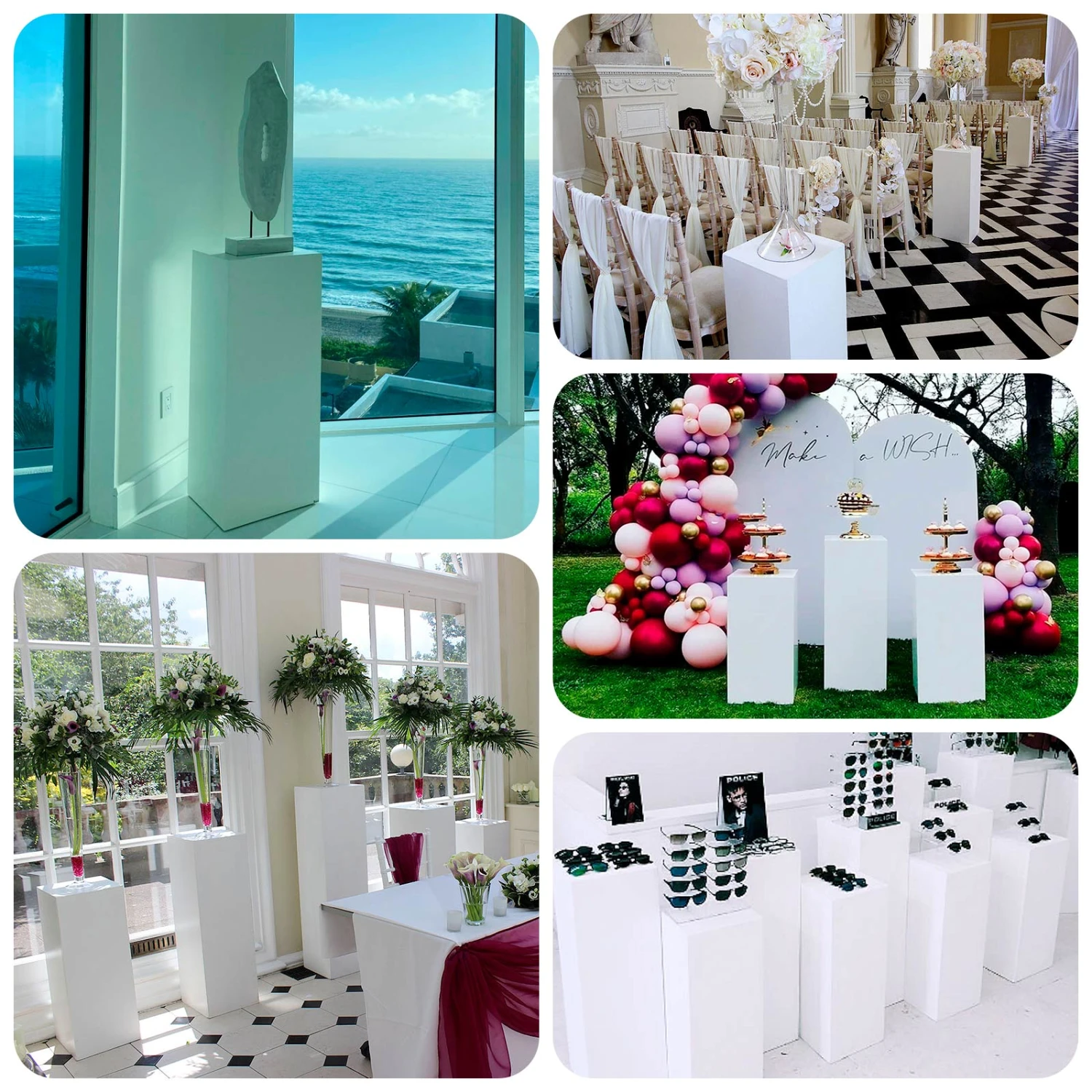 Set Of 5 White Metal Rectangular Prop Pedestal Stands For Aisle Decor, Plinth Pillar Display Boxes 3 Set Of 5 White Metal Rectangular Prop Pedestal Stands For Aisle Decor, Plinth Pillar Display Boxes - Image 3