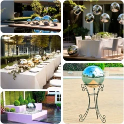 Silver Stainless Steel Gazing Globe Mirror Ball, Reflective Shiny Hollow Garden Spheres 22 Silver Stainless Steel Gazing Globe Mirror Ball, Reflective Shiny Hollow Garden Spheres -Home Decor Promotional Store Silver Stainless Steel Gazing Globe Mirror Ball 25