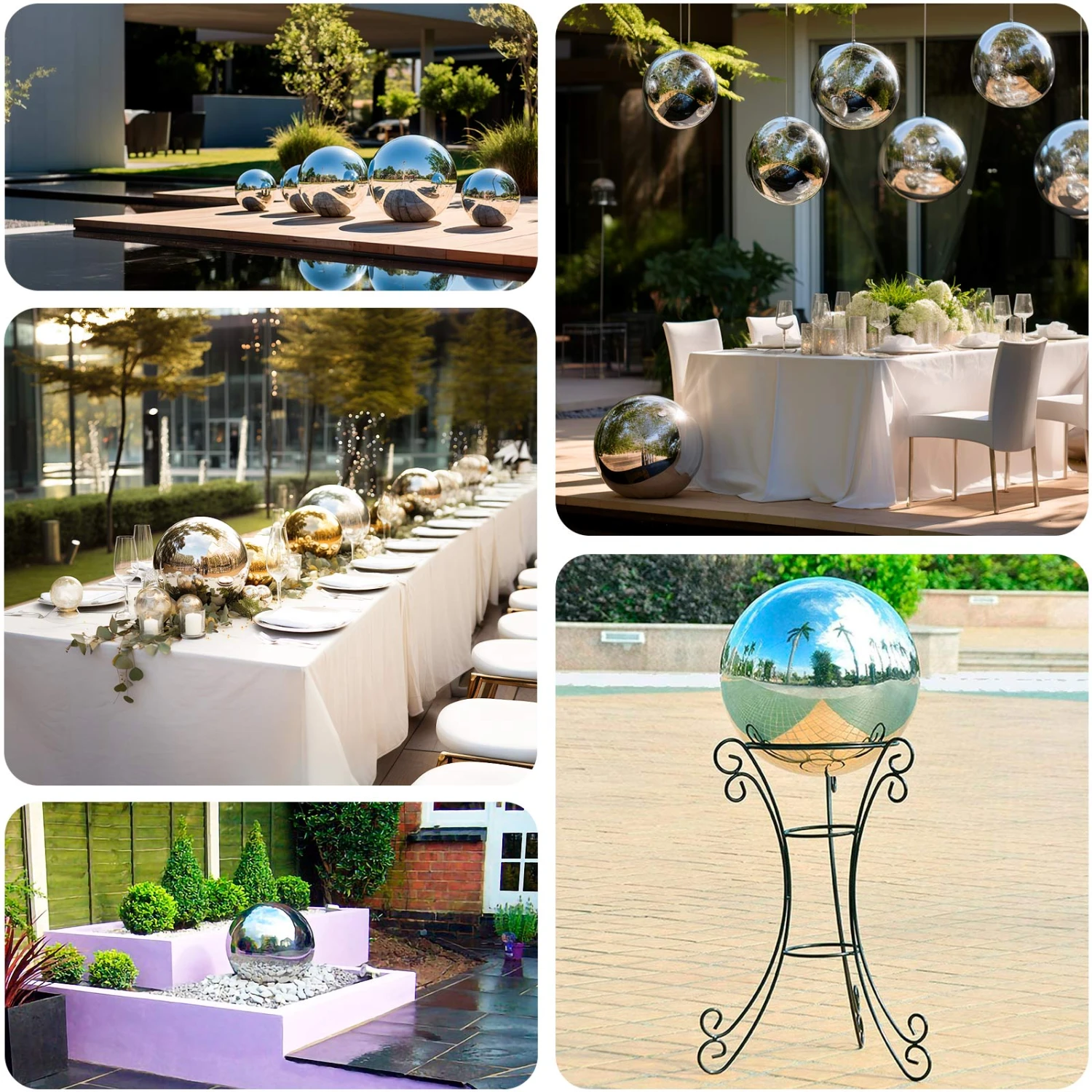 Silver Stainless Steel Gazing Globe Mirror Ball, Reflective Shiny Hollow Garden Spheres 3 Silver Stainless Steel Gazing Globe Mirror Ball, Reflective Shiny Hollow Garden Spheres - Image 3