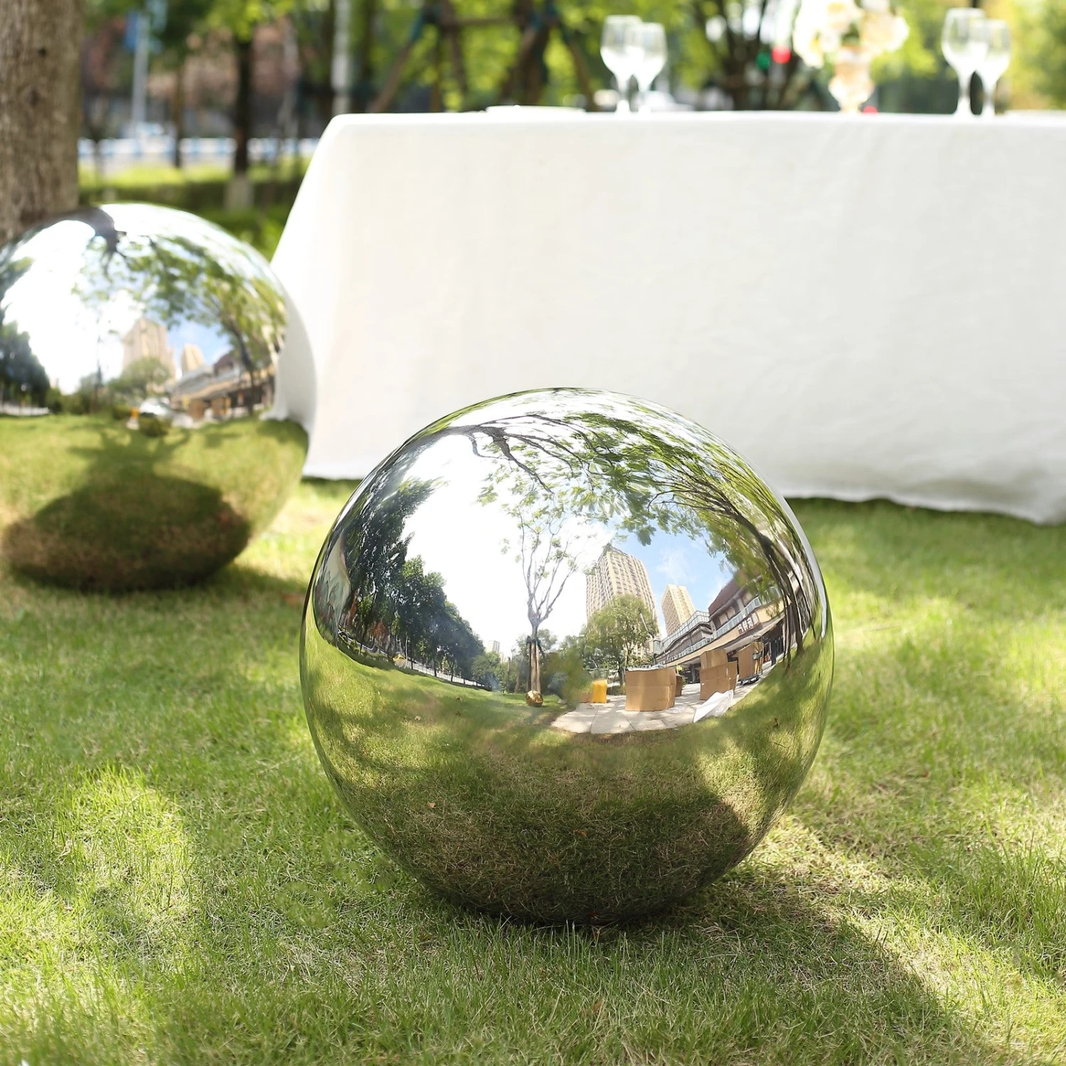 Silver Stainless Steel Gazing Globe Mirror Ball, Reflective Shiny Hollow Garden Spheres 16 Silver Stainless Steel Gazing Globe Mirror Ball, Reflective Shiny Hollow Garden Spheres - Image 16