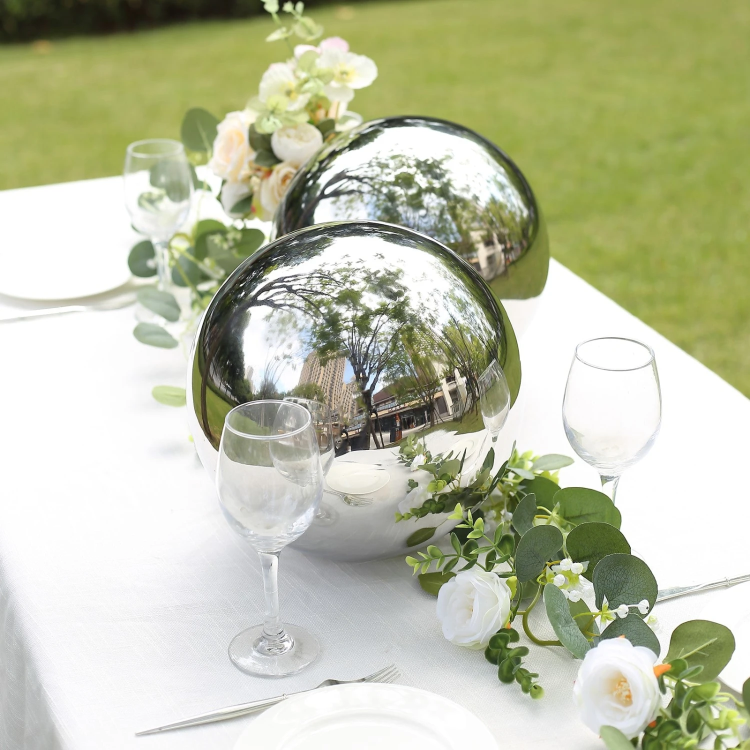 Silver Stainless Steel Gazing Globe Mirror Ball, Reflective Shiny Hollow Garden Spheres 12 Silver Stainless Steel Gazing Globe Mirror Ball, Reflective Shiny Hollow Garden Spheres - Image 12