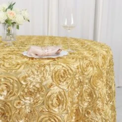120" Grandiose 3D Rosette Satin Round Tablecloth -Home Decor Promotional Store TAB 01 120 CHMP D01
