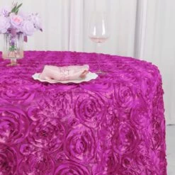 120" Grandiose 3D Rosette Satin Round Tablecloth -Home Decor Promotional Store TAB 01 120 FUSH D01 841ea603 2f15 448f 9840 b3c929fa4ded
