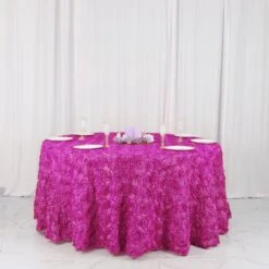 120" Grandiose 3D Rosette Satin Round Tablecloth -Home Decor Promotional Store TAB 01 120 FUSH D04