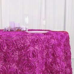 120" Grandiose 3D Rosette Satin Round Tablecloth -Home Decor Promotional Store TAB 01 120 FUSH D07
