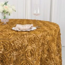 120" Grandiose 3D Rosette Satin Round Tablecloth -Home Decor Promotional Store TAB 01 120 GOLD D01 bb70780b 831e 4cad ae91 6d1b80d535c4