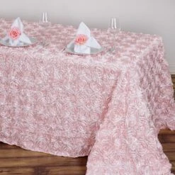 90"X132" Grandiose 3D Rosette Satin Rectangle Tablecloth 32 90"X132" Grandiose 3D Rosette Satin Rectangle Tablecloth -Home Decor Promotional Store TAB 01 90132 046 D01