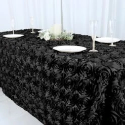 90"X132" Grandiose 3D Rosette Satin Rectangle Tablecloth 28 90"X132" Grandiose 3D Rosette Satin Rectangle Tablecloth -Home Decor Promotional Store TAB 01 90132 BLK D01