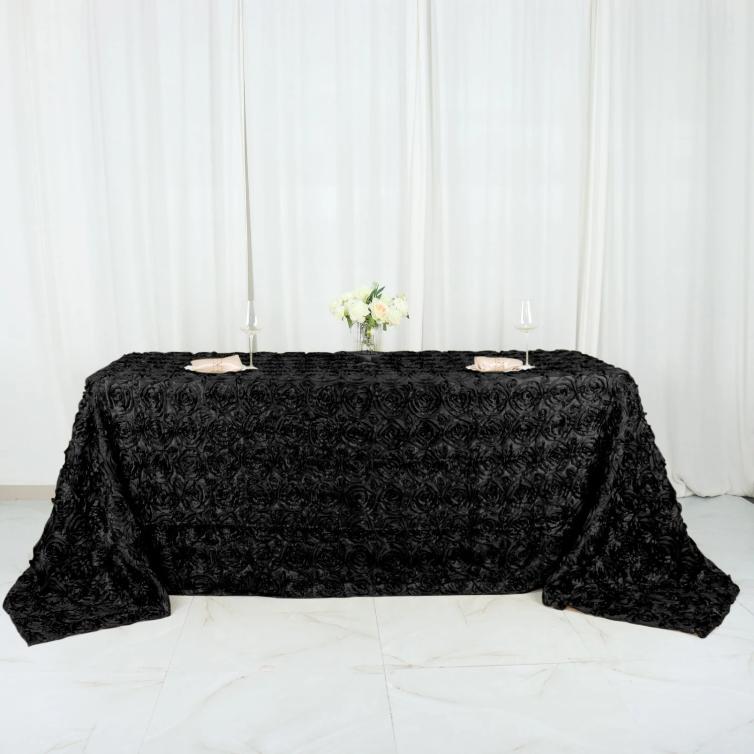 90"X132" Grandiose 3D Rosette Satin Rectangle Tablecloth 8 90"X132" Grandiose 3D Rosette Satin Rectangle Tablecloth - Image 8