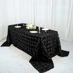 90"X132" Grandiose 3D Rosette Satin Rectangle Tablecloth 26 90"X132" Grandiose 3D Rosette Satin Rectangle Tablecloth -Home Decor Promotional Store TAB 01 90132 BLK 02