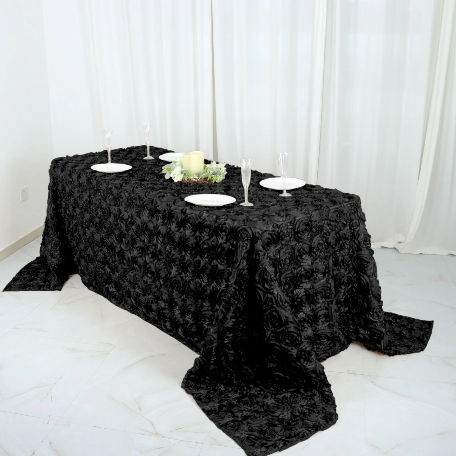90"X132" Grandiose 3D Rosette Satin Rectangle Tablecloth 7 90"X132" Grandiose 3D Rosette Satin Rectangle Tablecloth - Image 7