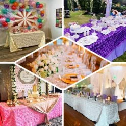 90"X132" Grandiose 3D Rosette Satin Rectangle Tablecloth 22 90"X132" Grandiose 3D Rosette Satin Rectangle Tablecloth -Home Decor Promotional Store TAB 01 90132 EBC2