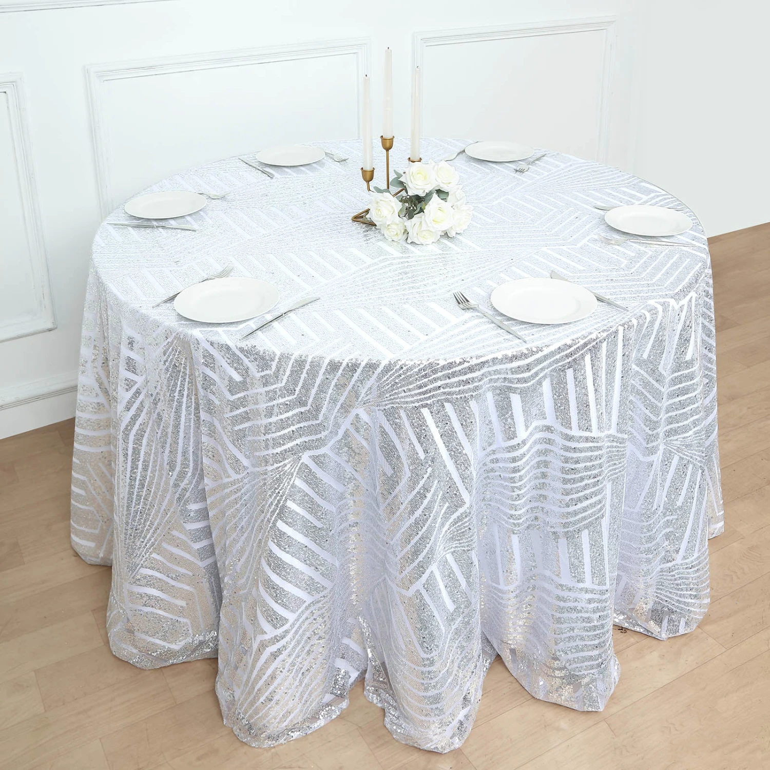 120" Seamless Diamond Glitz Sequin Round Tablecloth 19 120" Seamless Diamond Glitz Sequin Round Tablecloth - Image 19