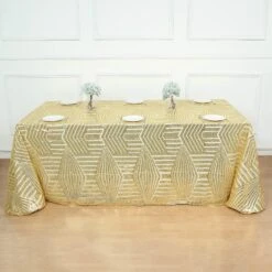 90"x132" Seamless Diamond Sequin Rectangular Tablecloth -Home Decor Promotional Store TAB 02G 90132 GOLD D02