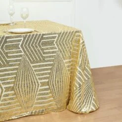 90"x132" Seamless Diamond Sequin Rectangular Tablecloth -Home Decor Promotional Store TAB 02G 90132 GOLD D04