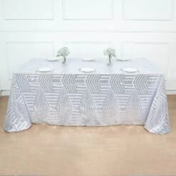 90"x132" Seamless Diamond Sequin Rectangular Tablecloth -Home Decor Promotional Store TAB 02G 90132 SILV D02
