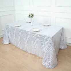 90"x132" Seamless Diamond Sequin Rectangular Tablecloth -Home Decor Promotional Store TAB 02G 90132 SILV D03